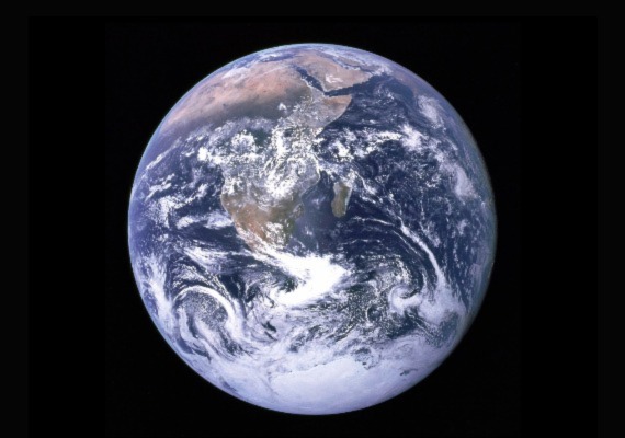 View of the Earth as seen by the Apollo 17 crew traveling toward the moon