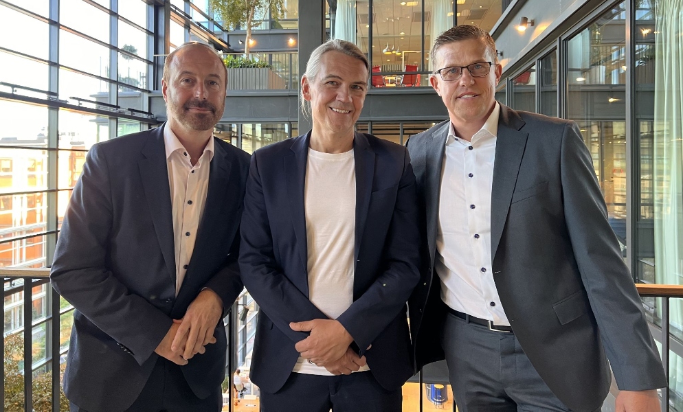 Microsoft Sweden CEO Tomas Frimmel, Exponential Roadmap Initiative CEO Johan Falk, and Patrik Nylander, CEO, Accenture Sweden