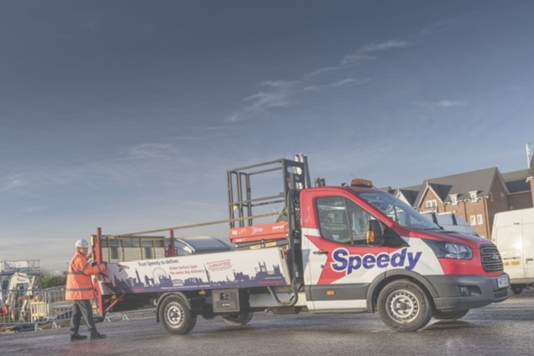 Speedy Hire truck with logo