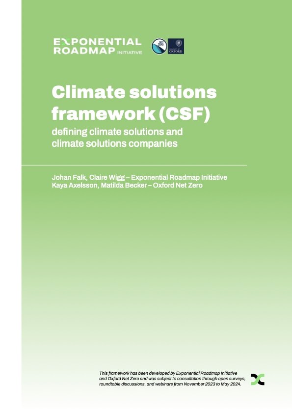 Climate solutions framework June 2024 front page